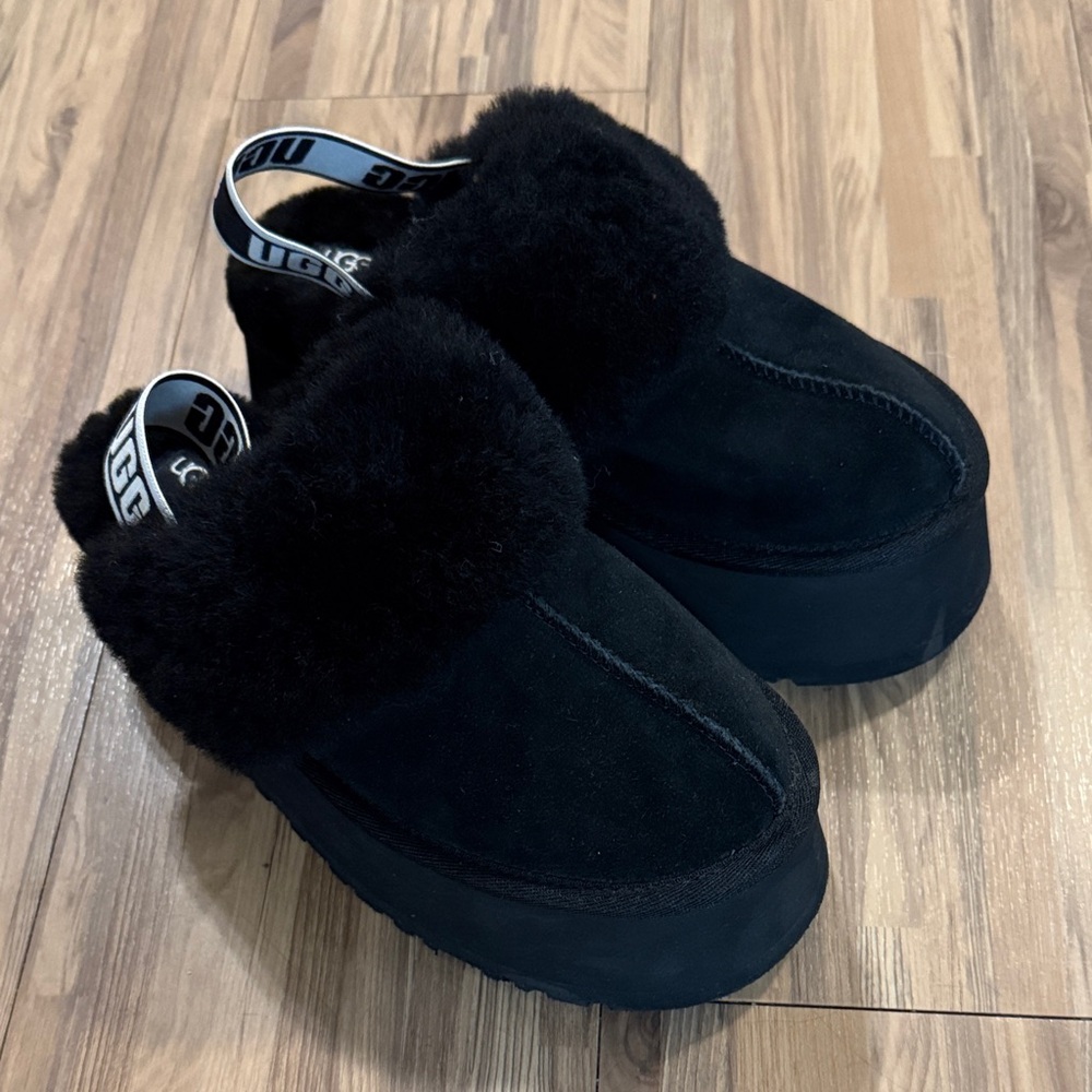 UGG Black Fluffy Slip-Ons